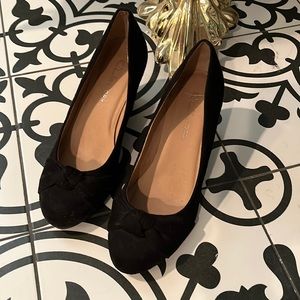 Gently worn black suede Chinese laundry wedge heels